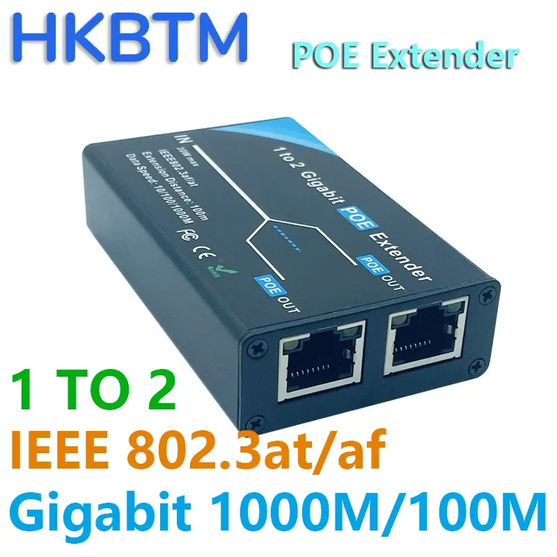 Gigabit 2 Port POE Extender, IEEE 802.3af/at PoE+ Standard, 10/100/1000Mbps, POE Repeater 100 meters(328 ft), Extender